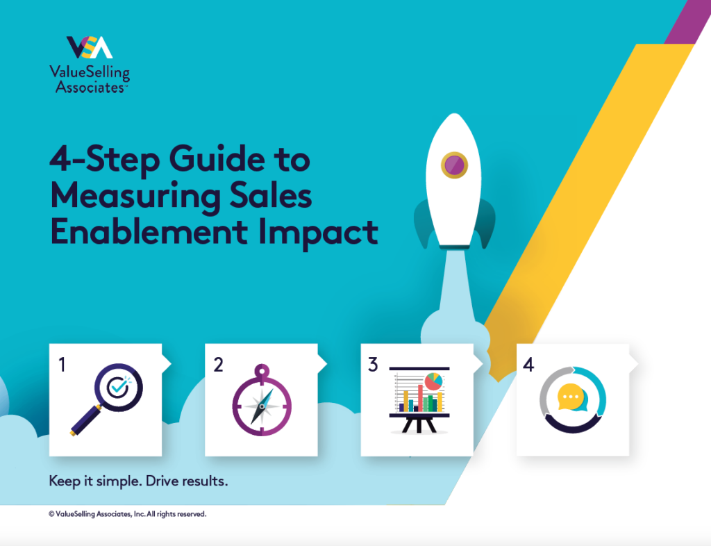 image of sales enablement ebook cover with blue background and yellow and purple accents showing a rocket ship flying 