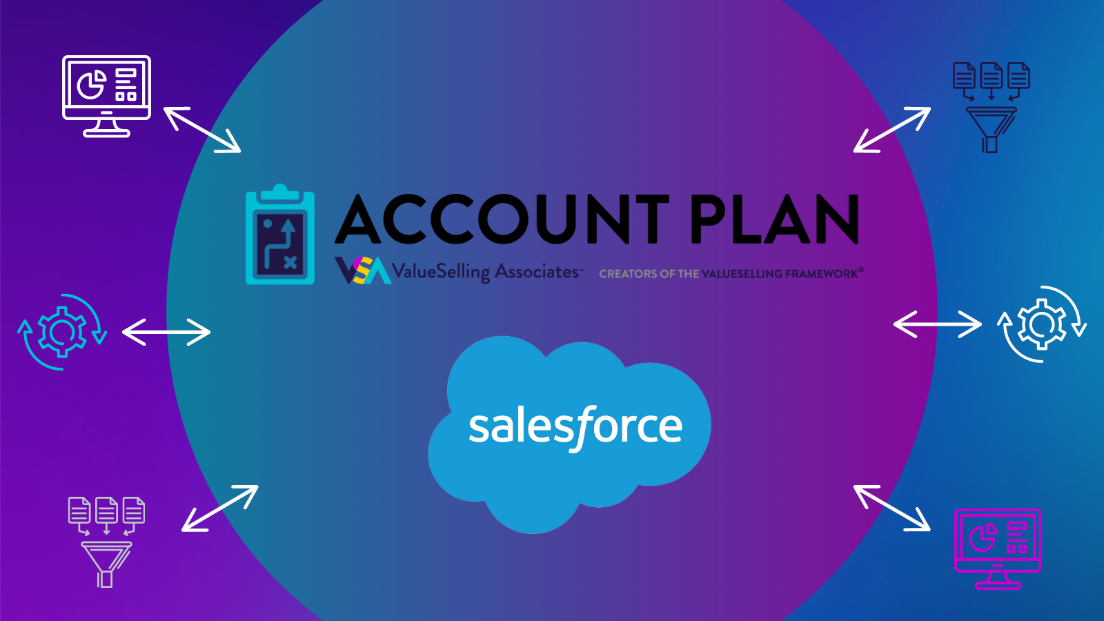 blue and purple image with compute and data icons showing the integration between vsap and salesforce