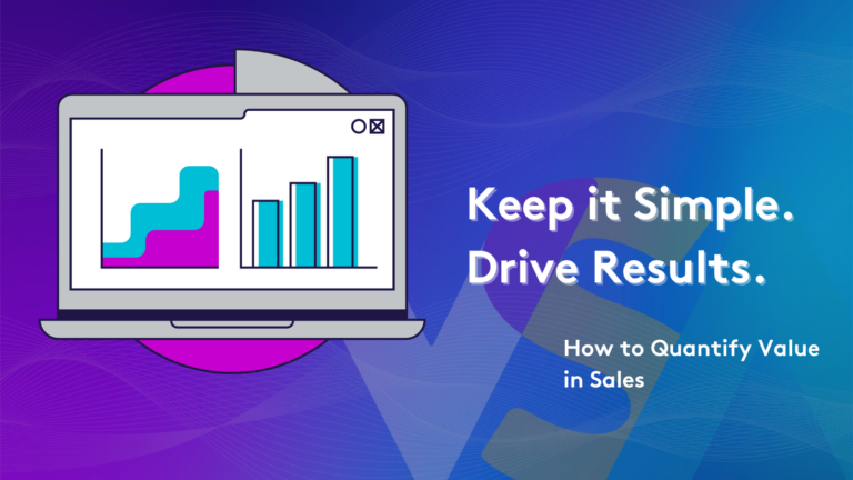 blue and purple background with an image of a laptop that shows data visualizations and the text how to quantify value in sales
